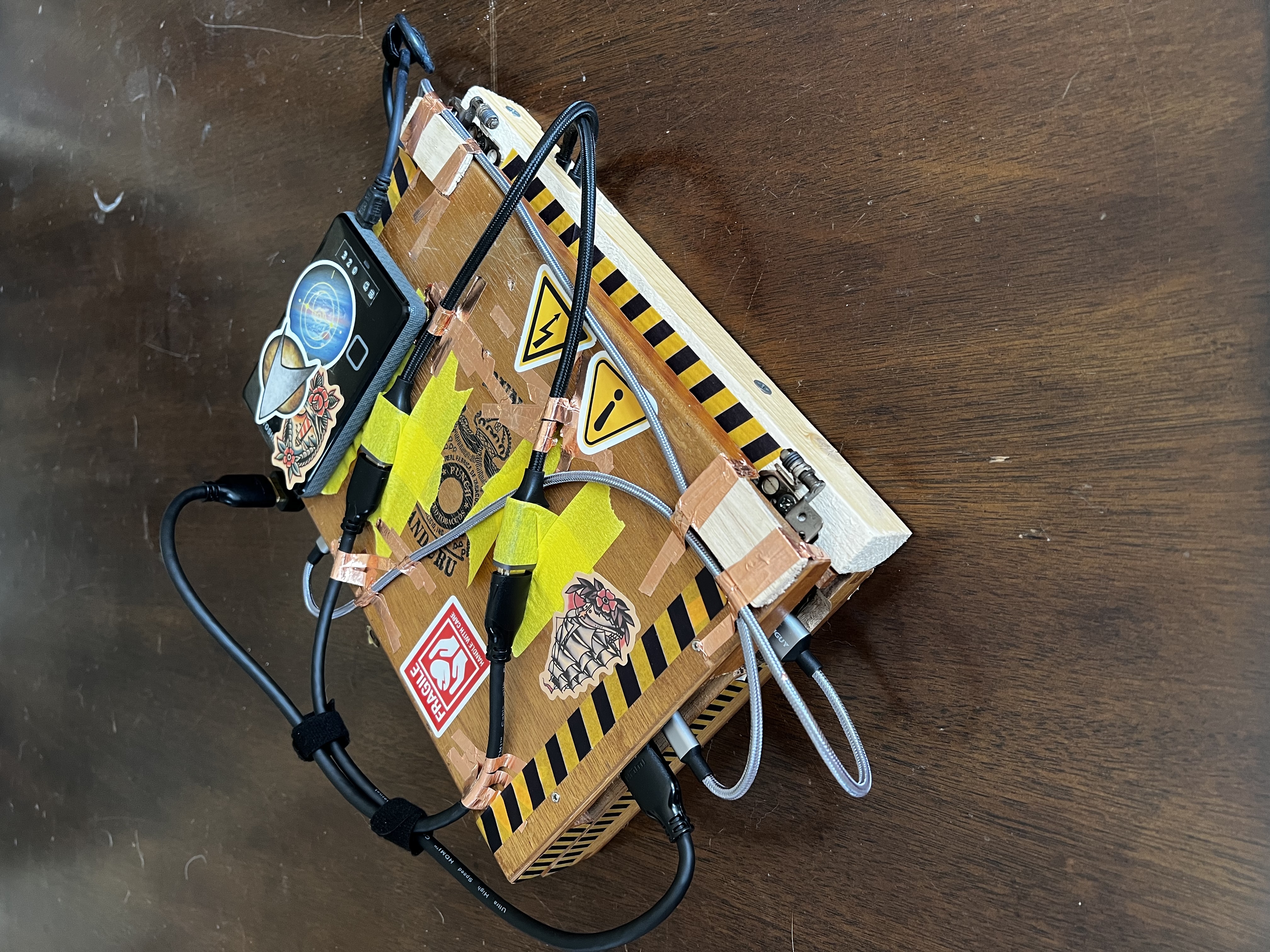 cyGar-01 — completed build, lid open, dual screens running